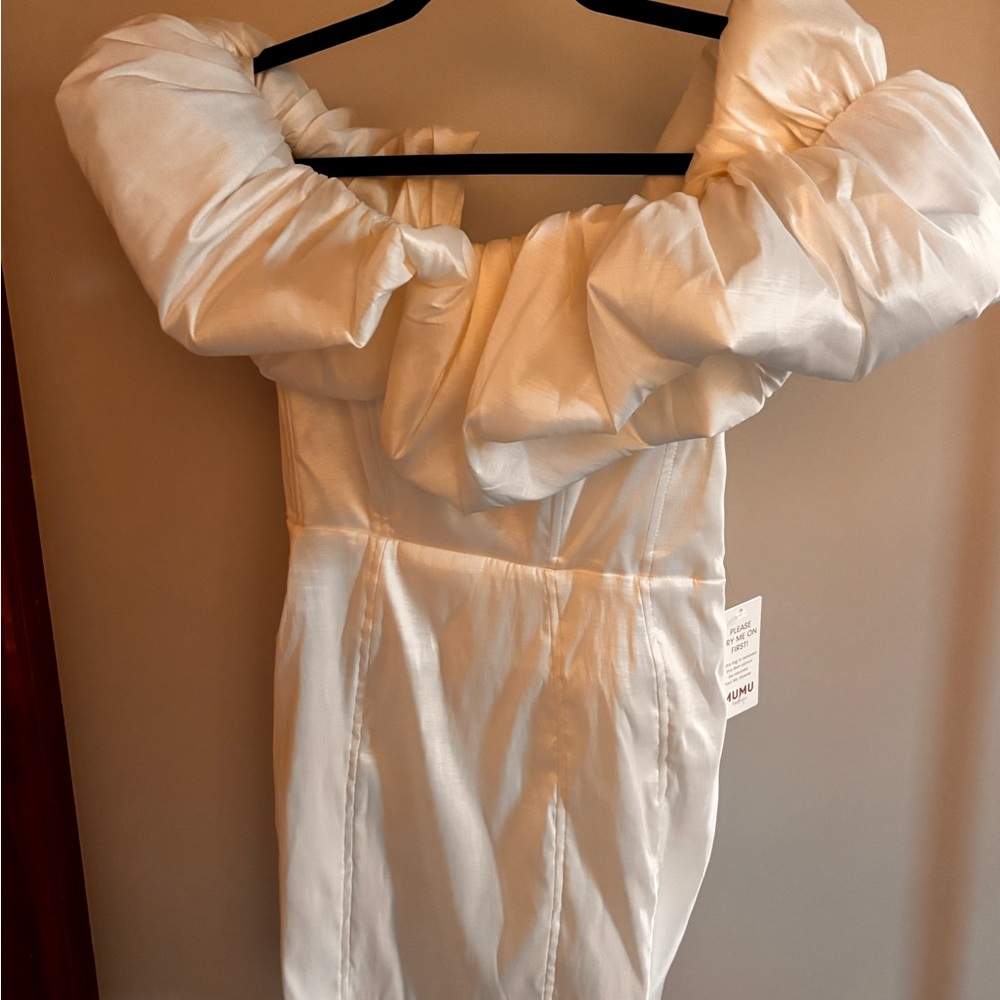 Show Me Your MuMu white off the shoulder taffeta dress